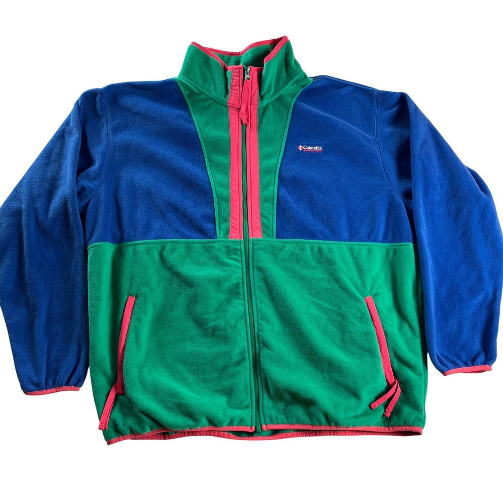 Columbia Men's Retro Colorblock Fleece Jacket XXL Blue Green Full Zip AM0276